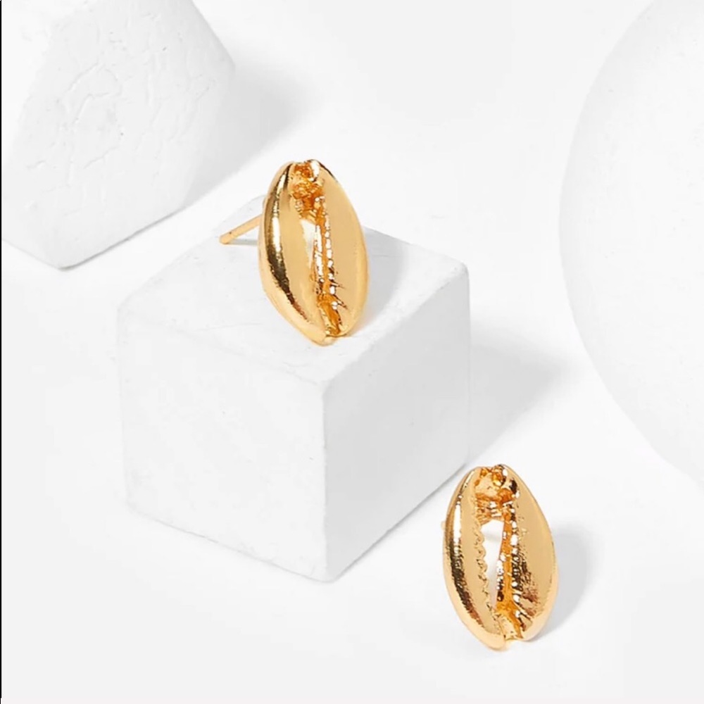 Cowrie Shell Golden Stud Earrings - Picture 4 of 4